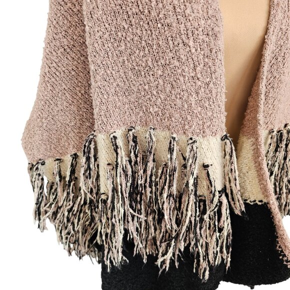 Betsy Johnson Pink Cream Black Fringe Cardigan Sz OS - Picture 2 of 7
